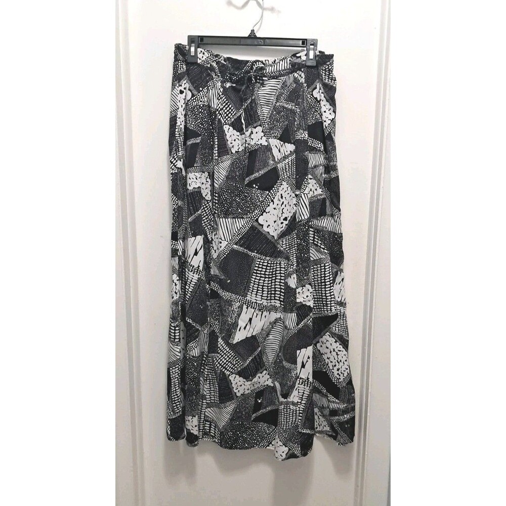 Style & Co Women Maxi Skirt M Black White Abstract Rayon Drawstring Waist Sequin
